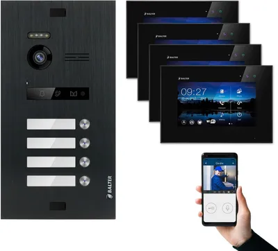 Produktbild von BALTER EVO Video Türsprechanlage Schwarz Set 2-Draht BUS 7" LCD-WiFi-Monitor für 4 Familienhaus