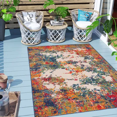 Produktbild von Mazovia Teppich - Bunte Outdoor-Teppich Abstrakt - Balkon, Terrasse, Patio, Pavillon - Kurzflor - Rechteckig - Stilvoller Moderne - 140x200 cm