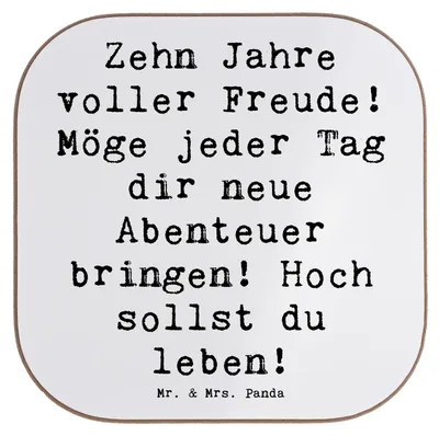 Produktbild von Mr. & Mrs. Panda Untersetzer für Gläser Spruch 10. Geburtstag Freude - Weiß - Geschenk, Happy Birthday, Geschenke Kinder, Alter, gläseruntersetzer, Tischschoner, Tasse
