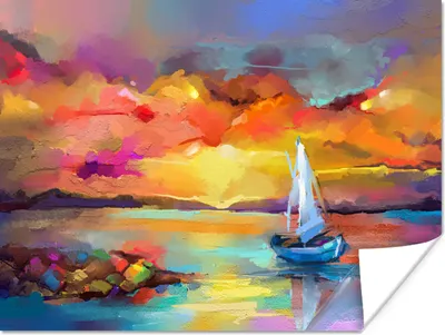 Produktbild von MuchoWow® Poster Malerei - Ölfarbe - Boot - Farben 120x90 cm - Wandbild