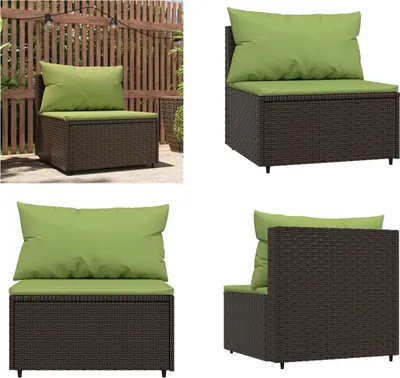 Produktbild von vidaXL Garten Mittelsofa mit Kissen Braun Poly Rattan - Mittelsofa - Mittelsofas - Sofa - Outdoor Sofa