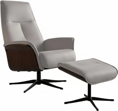 Produktbild von KAWOLA Relaxsessel FERREIRA Drehsessel Leder grau mit Hocker