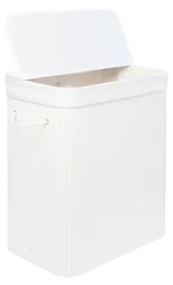 Image de Panier à linge Relaxdays avec couvercle, en bambou, 100 l, 2 compartiments intérieurs, H x l x P : 63 x 52 x 32 cm, coffre à linge de salle de bain, blanc