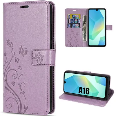 Image de Coque pour Samsung Galaxy A16 4G/5G Protection Rabat Anti-Rayures Antichoc Synthécuir Motif Papillon Violet