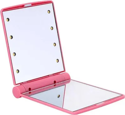 Immagine prodotto di INF Specchio cosmetico pieghevole con 8 luci LED - Portatile e compatto Rosa