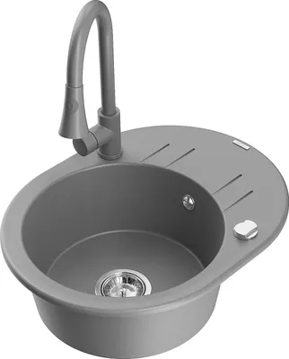 Produktbild von Mexen Kevin 1 Becken-Granitspüle mit Abtropffläche und Mischbatterie Elia, Grau - 6517-71-670101-71