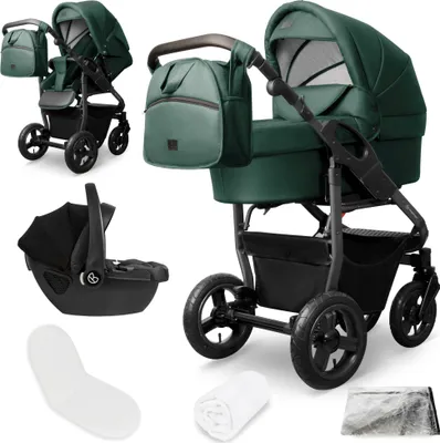 Produktbild von Bergsteiger Capri Kombikinderwagen 3-in-1 – Babywanne, Sportsitz & i-Size Babyschale, Luftreifen, Federung, höhenverstellbarer Griff, faltbar, Zubehör