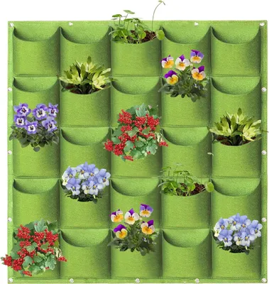 Produktbild von Grüne Pflanzsäcke zum Aufhängen, 25 Taschen, vertikale Wandmontage, Pflanzsäcke für den Garten, Pflanzenaufbewahrungssäcke (1 m × 1 m)