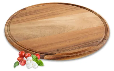 Pizzabrett Ø 33 cm aus Acaciaholz mit Saftrille