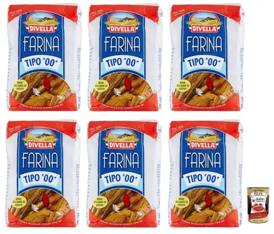 Produktbild von 6x Divella Farina di Grano Tenero W 170-190, Weichweizenmehl,Typ 00, 1Kg + Italian Gourmet Polpa di Pomodoro 400g Dose