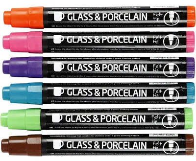 Produktbild von Creativ Company Glas- und Porzellan Stifte Set 6 Farben extra Dekoration