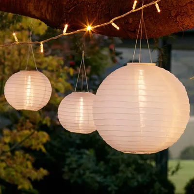 3er-Set LED-Solarlampions, weiß, wetterbeständig, 20–40 cm