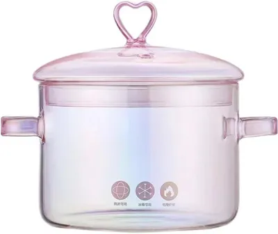 Produktbild von 1.9L Rosa Glas Kochtopf mit Deckel und Doppelgriff für Suppe – Ideal für Kochen. Suppe und Familienküche