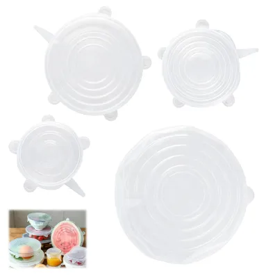Silikondeckel, 4er-Set, dehnbar, 9,5–20,5 cm, transparent