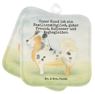 Produktbild von Mr. & Mrs. Panda Topflappen Hund Australien Shepherd Design - Weiß - Geschenk, Sprüche, Topfuntersetzer, Spruch, topfhalter, Topflappenset, Familie, Set, Kochlappen
