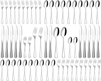 Produktbild von 60-Stück Edelstahl Geschirr, hochpoliert, elegantes Geschirr geeignet für Familien, Partys, Restaurants