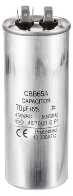 Immagine prodotto di Condensatore di avviamento per ventilatore, CBB65 - 70 µF, 450 V AC - A forma di cilindro