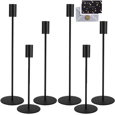 Productafbeelding van Set van 6 zwarte kaarshouders, hoge kandelaars voor woondecoratie en diners