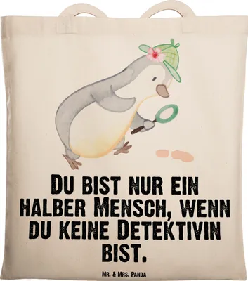 Produktbild von Mr. & Mrs. Panda Schultasche Detektivin Herz - Transparent - Geschenk, Witzig, Beruf, Tote Bag, Spruch, festivaltasche, Tasche, Lustig, Shopping, Einkaufstasche