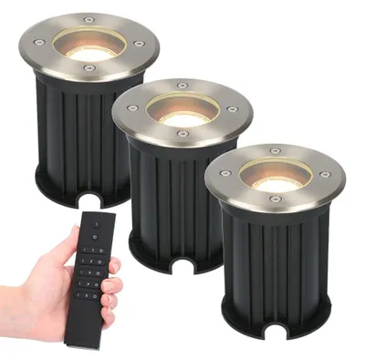 Image de HOFTRONIC - Lot de 3 spots au sol LED 4W 345lm 2700K IP65 Inox dimmable rond