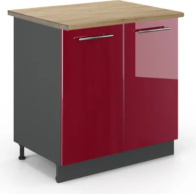 Produktbild von Spülenunterschrank Vicco Fame-Line Bordeaux Hochglanz 80 cm mit Regal, AP Eiche, Model 45612