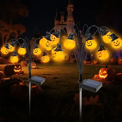 Solar-Gartenleuchten, 2er-Set, Kürbis-Design, wasserdicht, LED, für Halloween