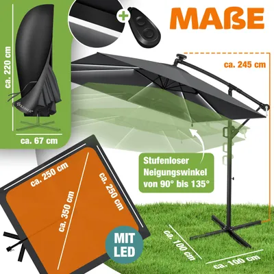 Immagine prodotto di KESSER® Parasole per pergolati modello Holly, forma rettangolare, diametro 350 cm, con/senza illuminazione solare a LED, inclusa copertura