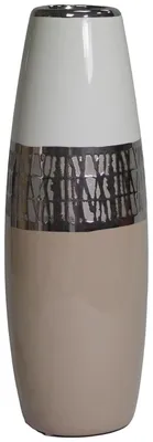 Produktbild von Keramikvase, Weiß, Silber und Beige, 13 x 13 x 36 cm