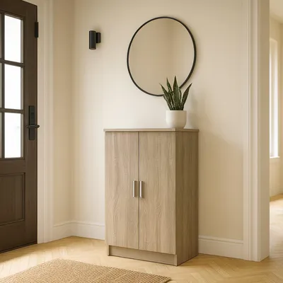 Produktbild von Multifunktions-Kleiderschrank mit 2 Türen mit 6 Regalen, Mehrzweck-Schuhregal, Aufbewahrungsschrank mit Regalen, cm 55x36h108, Farbe Eiche