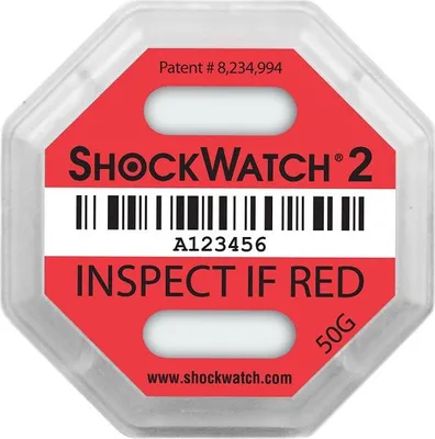 Produktbild von ShockWatch 2® Aufkleber – zeigt Stöße an, rot (50g), mit Warnetiketten – 10 Stk