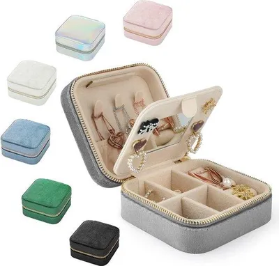Produktbild von Sicherheitskoffer für Frauen, Schmuckkiste, kleiner, weich, Reise-Schmucktasche, Schmuckorganizer (grau)