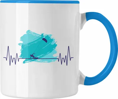 Produktbild von Trendation - Kitsurfing Kitesurf Herzschlag Tasse Geschenk für Kitesurfer Hobby Geschenkidee (Blau)