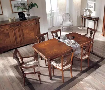 Immagine prodotto di Tavolo da pranzo classico, in legno, per la sala da pranzo, set marrone, tavoli