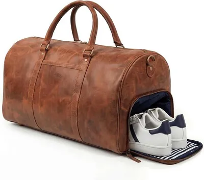 Produktbild von große Reisetasche echt Leder - Sporttasche Skyler groß - Weekender Handgepäck mit Schultergurt - Ledertasche Herren und Damen braun handgefertigt