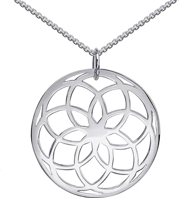 Produktbild von MATERIA Lebensblume Anhänger Kette 925 Silber Mandala rhodiniert Ø32mm groß KA-278-Silber
