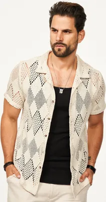 Produktbild von SOULSTAR Herren Kurzarmhemd im Vintage Summer-Look als Kurzam Strick Hemd Herren Strick Polo-Hemd T-Shirt im Regular-Fit Festival Hemd