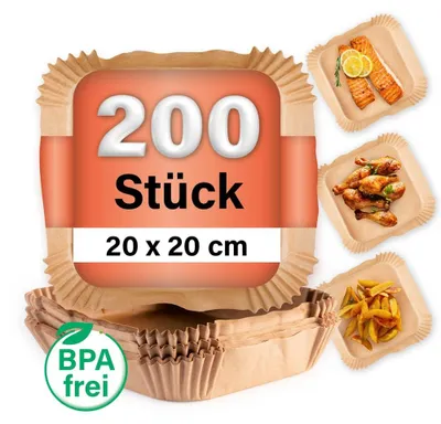 Zdjęcie produktu dla GOURMETmaxx Papierowe foremki do pieczenia do frytkownic na gorące powietrze (5–6 l) – 200 sztuk