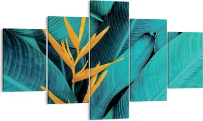 Produktbild von Bild auf Leinwand - Leinwandbild - 5 Teile - Blumen Tropen Blätter - 125x70cm - Wand Bild - Wanddeko - Wandbilder - Leinwanddruck - Bilder - Wanddekoration - Leinwand bilder - Wandbild - EA125x70-5116