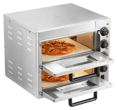 Produktbild von Pizzaofen, Lebensmittelgeeignetes Edelstahl, Maximale Pizzagröße 14 Zoll, Leistung 1500 Watt, Temperaturbereich 50°C bis 350°C, Einstellbare Backzeit 0 bis 120 Minuten
