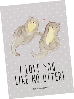 Produktbild von Mr. & Mrs. Panda Postkarte Otter Hände halten - Grau Pastell - Geschenk, Seeotter, Einladungskarte, Dankeskarte, Fischotter, Liebe, Ansichtskarte, verliebt, Einladung