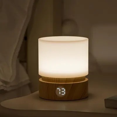 Produktbild von Nachttischlampe mit Timer, LED-Nachtlicht für Kinder und Erwachsene, Baby-Nachtlicht, Holzimitation, dimmbar, wiederaufladbare Batterie, Tischlampe.
