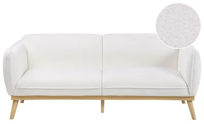 Zdjęcie produktu dla BELIANI Sofa 3-osobowa biała boucle tapicerowana drewniane nóżki w stylu skandynawskim kanapa