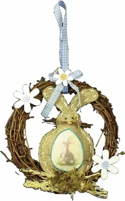 Produktbild von HAAC Rattan Deko Kranz Türkranz Frühling Ostern 23 cm mit Hase und Blumen