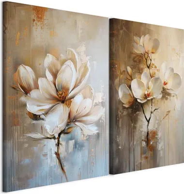 Produktbild von murando - Handart Set Blumen Kunstdruck 80x60cm 2 Teilig je 40x60cm Collage 2er Vlies mit Acrylgel Beschichtet Wandbilder Leinwand Bilder Dekoration - Mehrteilige Wohnraumgestaltung b-H-10194-b-a