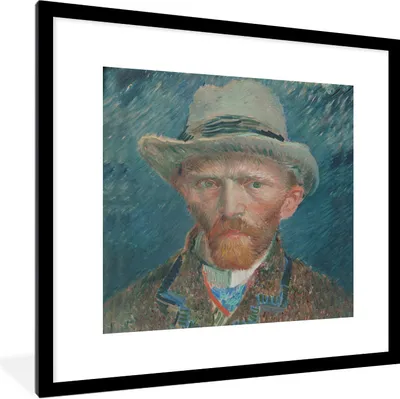 Produktbild von MuchoWow® Gerahmtes Poster Selbstporträt 1887 - Gemälde von Vincent van Gogh 40x40 cm - Poster mit Schwarzem Bilderrahmen Wandposter Rahmen Foto Bilder - Poster - Plakat im Rahmen