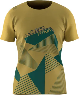 Gelbes Climbing T-Shirt für Herren von La Sportiva mit geometrischem Muster in Blau.