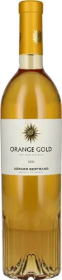 A bottle of Gérard Bertrand Orange Gold wine against a white background.