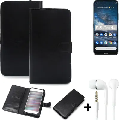 Produktbild von K-S-Trade Wallet Case Handyhülle kompatibel mit Nokia 8.3 5G Schutzhülle Flip cover Flipstyle Tasche Hülle Flipcover Slim Bumper schwarz + in ear