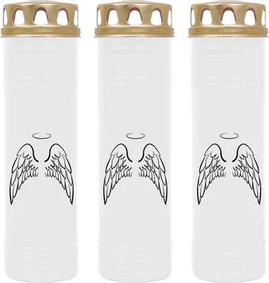 Produktbild von Grabkerze Weiß 3er Pack, Brenndauer: 170 Stunden ( je Kerze ), Motiv: Engelsflügel