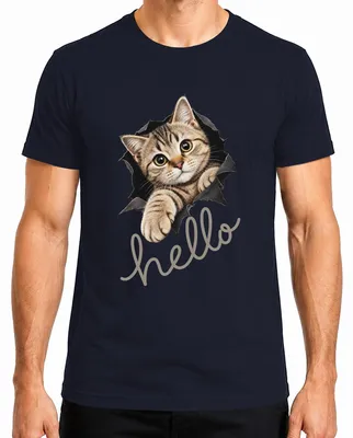 Imagen del producto de Camiseta para hombre con estampado "Hola, gatito lindo", diseño sarcástico, color azul marino, talla M
